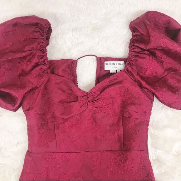 SACHIN & BABI Gabby Red Puff Sleeve Midi Dress Open Tie Back Size Cherry 0 New - Picture 3 of 14